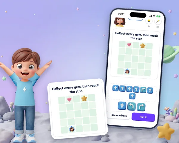 A coding question: collect every gem, then reach the star.