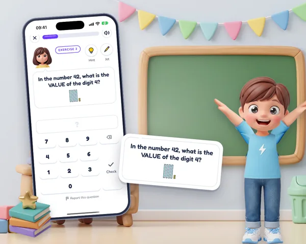 A question in a lesson, with the number pad.